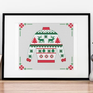 Ugly Sweater Cross Stitch Pattern Christmas Holiday Ornament Design 4 Colors