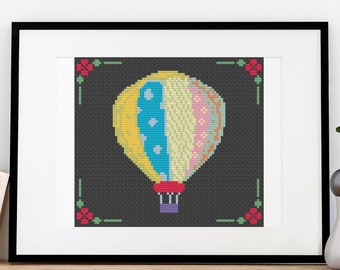 Hot Air Balloon Cross Stitch Pattern Beautiful Colorful Design 12 Colors