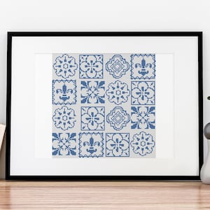 Portuguese Tiles Cross Stitch Pattern Beautiful Travel Lover Design 1 Color