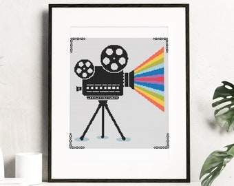 Capturing Dreams Cross Stitch Pattern Vintage Movie Camera Film Design 9 Colors