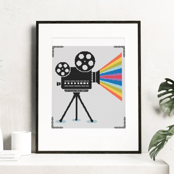 Capturing Dreams Cross Stitch Pattern Vintage Movie Camera Film Design 9 Colors