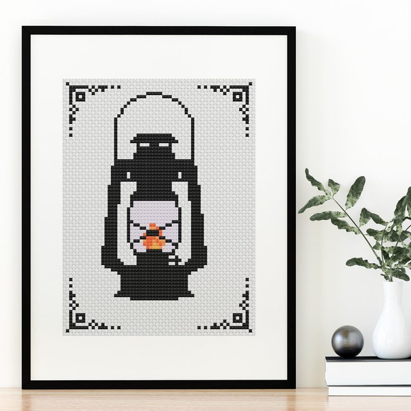 Lantern Cross Stitch Pattern Antique Rustic Decor Inspiration Design 5 Colors