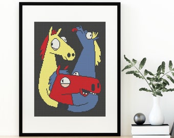 Dancing Horses Cross Stitch Pattern Funny Colorful Silly Design 6 Colors