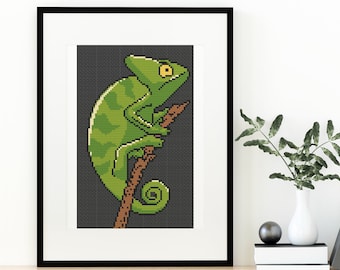 Chameleon Cross Stitch Pattern Cool Lizard Cute Reptile Nature Design 6 Colors