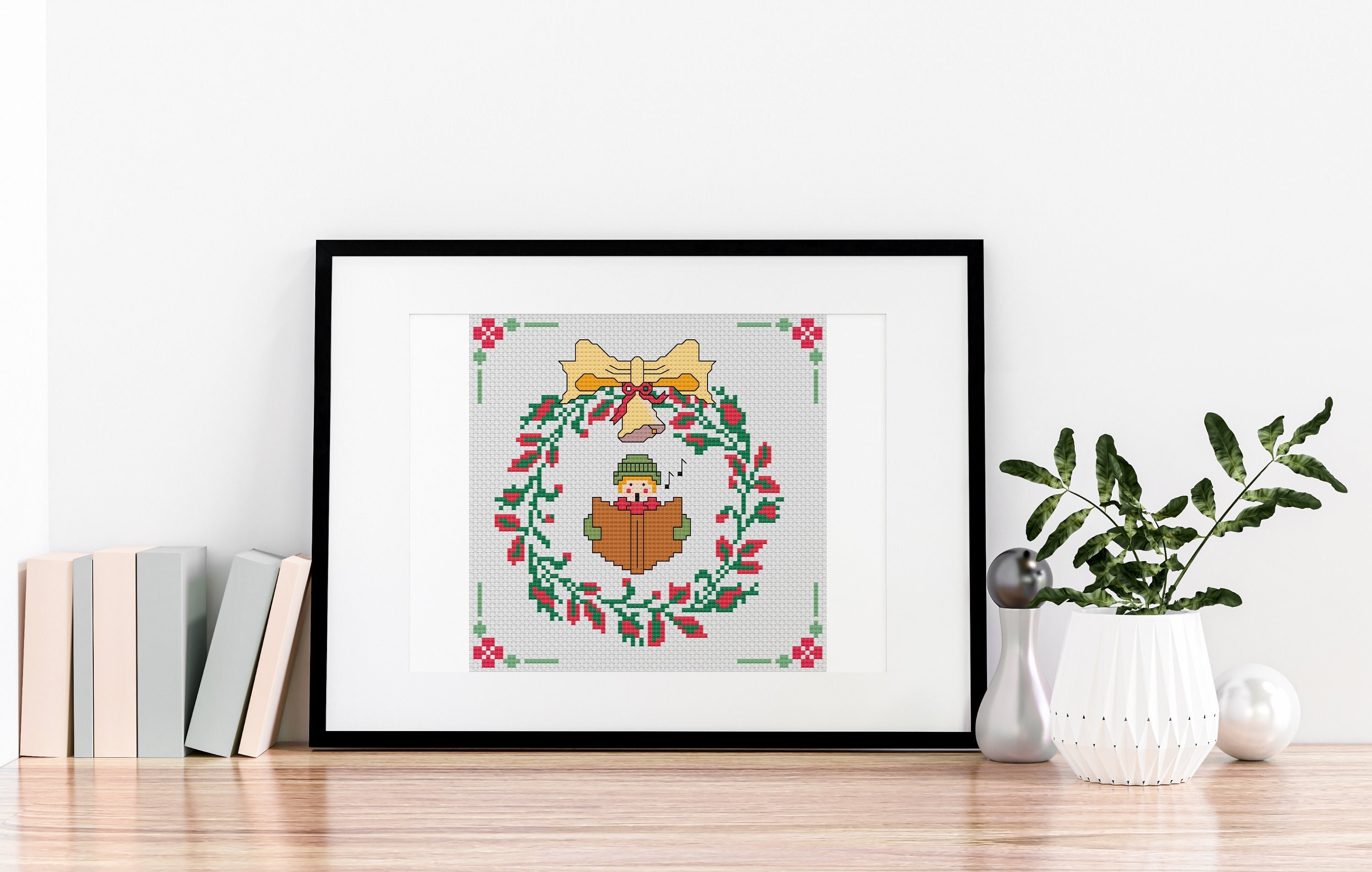 Christmas Carol Cross Stitch Pattern Singing Caroler Joy Cheer Holiday Spirit 12 Colors