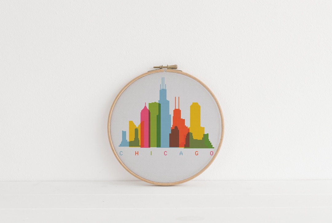 Chicago Skyline Cross Stitch Pattern Beautiful Colorful City Travel ...