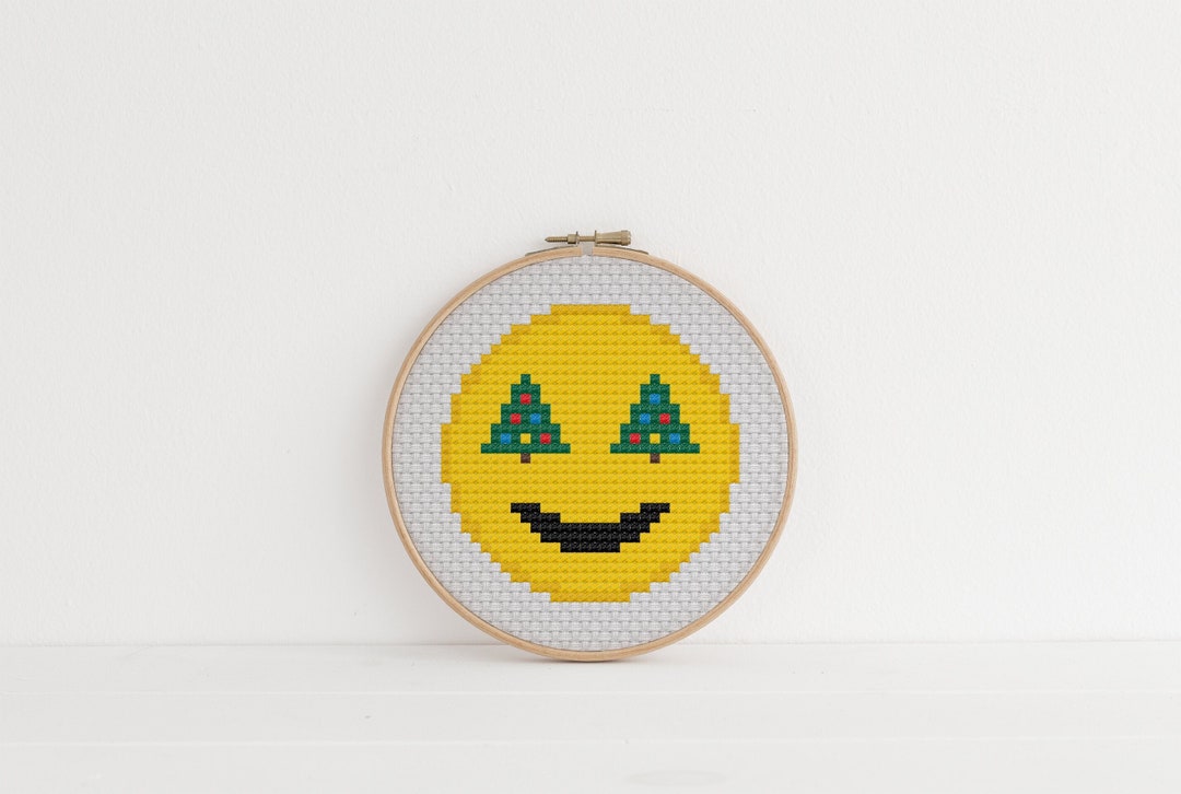 Christmas Tree Eyes Emoji Cross Stitch Pattern Festive Face Cute Funny