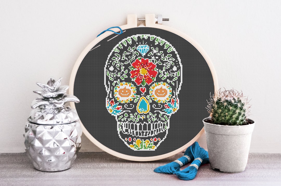 Spooky Sugar Skull Cross Stitch Pattern Día De Los Muertos Calavera ...