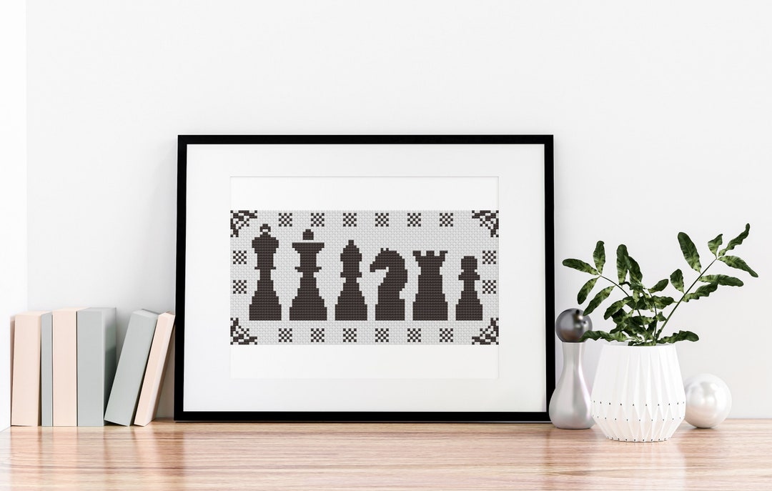 Chess Pieces Cross Stitch Pattern Classic Strategy Game Design 1 Color ...