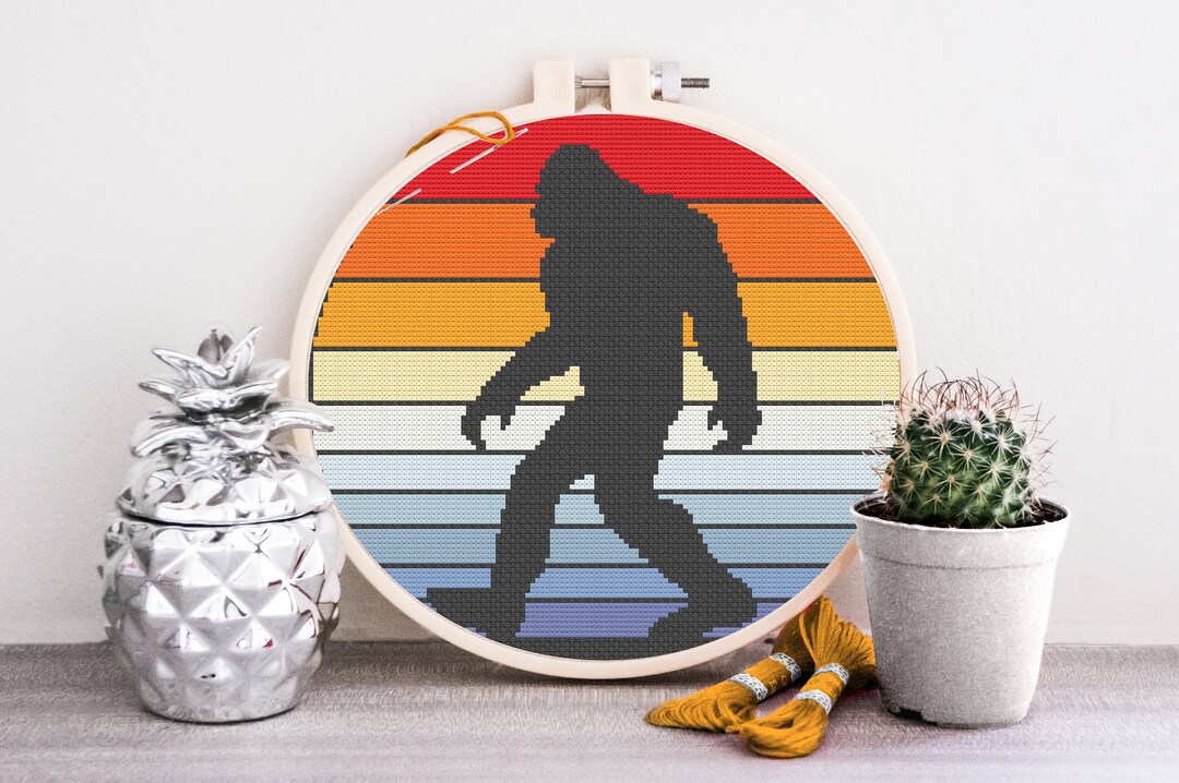 Retro Sunset Bigfoot Silhouette Cross Stitch Pattern Vintage Sasquatch ...