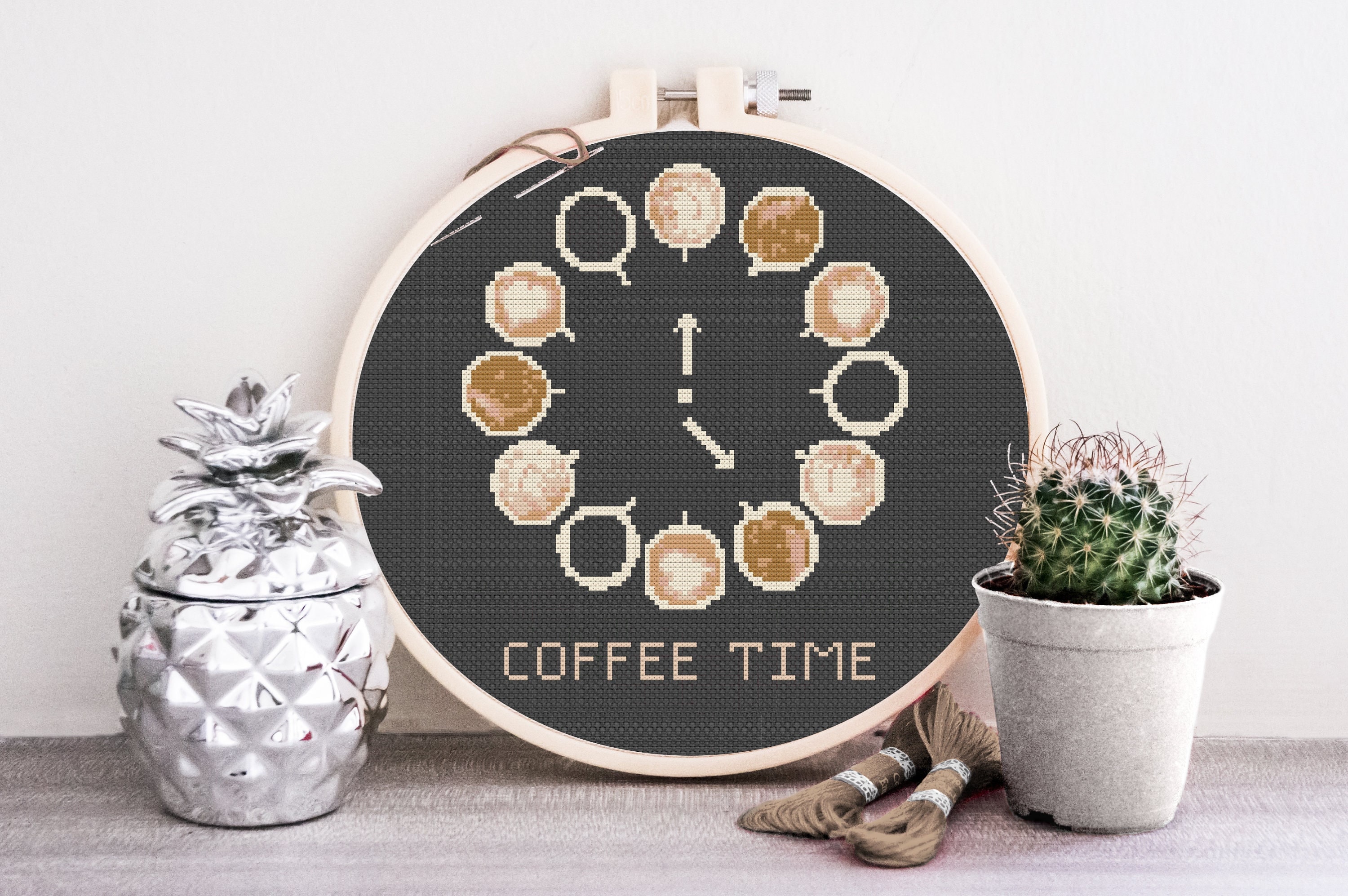Coffee Time Cross Stitch Pattern Cute Modern Kitchen Design 5 Colors - Etsy