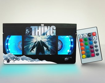 Retro 'The Thing' VHS Lamp: Handmade Horror Movie Decor