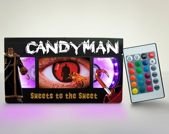 Retro VHS Lamp, Candyman VHS tape, 90s, Birthday gift, Christmas, Halloween, Man cave, Horror movie poster, Office accessory