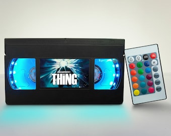 Retro VHS Lamp: 'The Thing' Movie, Handmade Desk Light