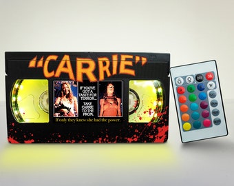 Retro 'Carrie' VHS Lamp: Handmade Horror Movie Decor