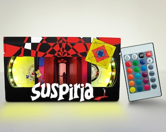 Retro Suspiria VHS Lamp: Handmade 80s Horror Movie Decor
