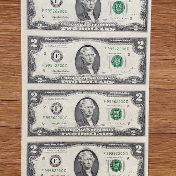 2 Dollar Bill Uncut Sheet Etsy