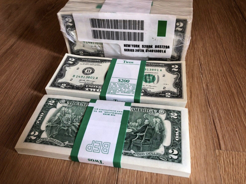 One Stack of 2017 TWO 2 DOLLAR Notes UNCIRCULATED From Brick 