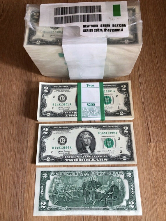ONE STACK of 2017A TWO DOLLAR $2 Notes CRISP UNCIRCULATED BEP PACK from BRICK 