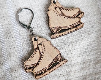 Wooden Ice Skate Earrings – Unique Winter Jewelry, Figure Skater Gifts, Christmas Accessories, or Skating Coach Present