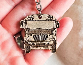 Bus Driver Keychain | Christmas Present for Bus Driver | School Bus Wood Keyring | Appreciation Xmas Gift Ideas for Bus Driver