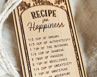 Engraved Wooden Bookmark with "Happiness Recipe" – Thoughtful Gift for Book Lovers, Teachers, Christmas, Birthdays, Weddings