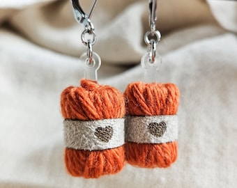 Orange Wool Yarn Earrings | Fall Earrings | Best Gift for Knitters and Crocheters | Knitting Gifts for Women | Crochet lover Present