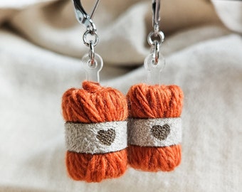 Orange Yarn Ball Earrings - Knitting Lover Gift - Handmade Wool Jewelry - Gift for Crocheters - Unique Fiber Art Earrings - Fall Accessories