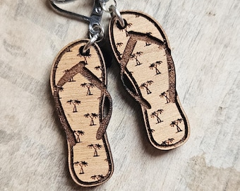 Wooden Flip Flop Earrings | Tropical Summer Jewelry | Beach Theme Gifts for Her | Gifts for Travelers | Summer Vacation Accessories