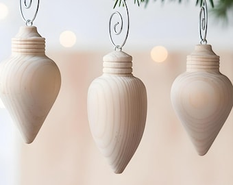Minimalist Wooden Christmas Ornaments, Hand Turned Pine Holiday Decor, Natural Wood Tree Decorations, Scandinavian Ornament Set