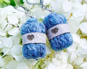 Knit Earrings : Handmade Blue Mini Yarn Earrings | Perfect Gifts for Knitters and Crochet Lovers | Knitting Gifts for Friends