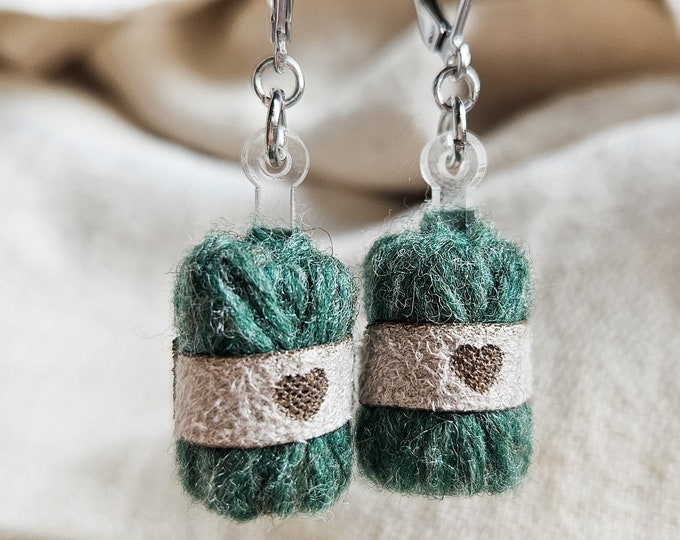 Green Wool Yarn Earrings | Knitting Gift ideas | Christmas Stocking Ideas for Knitters and Crocheters | Wool ball earrings | Knit Lover