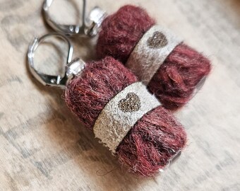 Antique Rose Wool Yarn Earrings | Handmade Gift for Knitters & Crocheters | Unique Knit-Inspired Jewelry | Eco-Friendly | Gift for Her