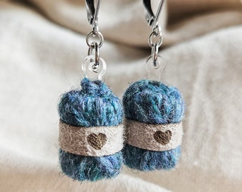 Handmade Blue Wool Yarn Ball Earrings | Best Gift for Knitters and Crocheters | Knitting Presents | Wool gifts for her | Small knitted gifts