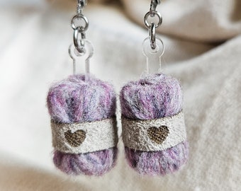 Lilac Purple Wool Yarn Earrings | Knit Earrings for Fall | Best Gift for Knitters and Crocheters | Knitting Gift ideas | Yarn Ball Earrings