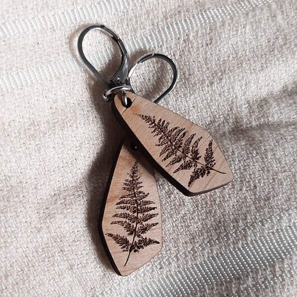 Wooden FERN LEAVES Earrings for Women - Original nature Teachers gift - Christmas Stocking gift for Her - Nature Lovers gift Ideas - Wood