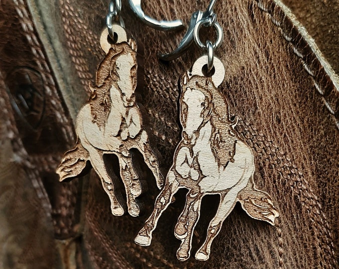 Horse earrings - Wooden horse jewelry - Horseback riding gift - Country jewelry - Equestrian Gifts for Cowgirls - Western earrings