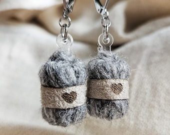 Handcrafted Gray Yarn Ball Earrings | Ideal Gift for Knitting and Crochet Enthusiasts | Perfect Knitting Presents | Small Knitted Gifts