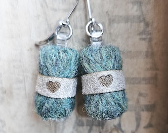 Yarn Ball Earrings for Crocheters & Knitters | Mini Skein Jewelry | Handmade Wool Earrings | Fiber Art Gift | Peacock Green Wool Earrings