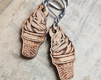 Ice Cream Earrings • Handmade Wooden Jewelry for Foodies • Lightweight Summer Gift for Her • Cute Dessert Earrings – Eco Friendly