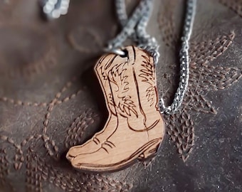 Cowboy Boots Necklace | Country Jewelry | Western Gifts for Women | Horse Lover Pendant | Wooden Cowboy Necklace | Ranch Gifts for Her