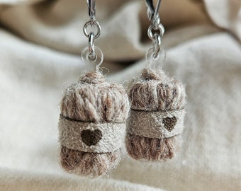 Beige Wool Yarn Earrings | Knitting Gift for Crocheters | Cozy Winter Accessories | Handmade Yarn Jewelry | Knitting Lover Present