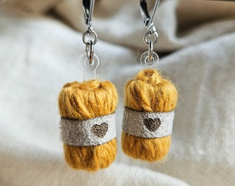 Yellow Wool Yarn Earrings | Handcrafted Knit Jewelry | Gifts for Knitters | Fall Accessories | Knitting Lover Gifts | Crochet Jewelry