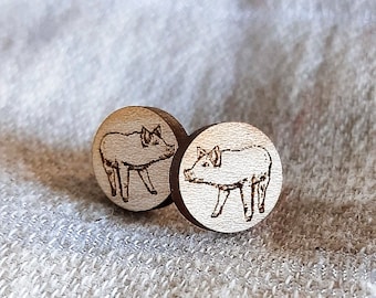 Cute Pig Stud Earrings | Wooden Piggy Jewelry for Women | Farm Animal Accessories | Pig Lover Gifts for Her | Wood Pig Earrings