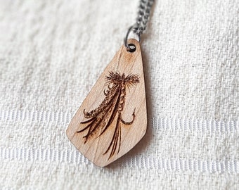 Fly Fishing Wooden Pendant | Laser-Engraved Fly Fishing Necklace for Women | Best Fishing Gifts for Her | Unique Christmas Stocking Stuffers