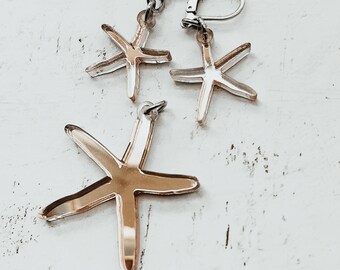 Starfish pendant necklace and earrings - Rose gold summer jewelry - Starfish charm - Christmas gift for her - Acrylic leverback earrings