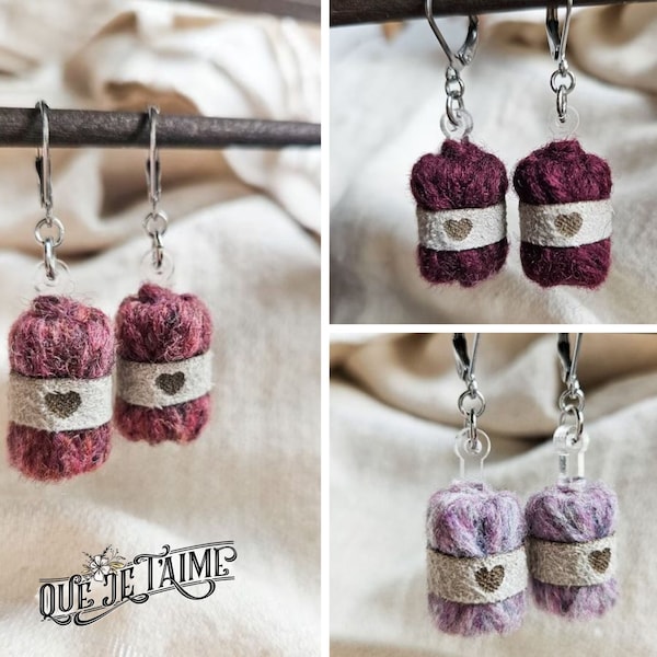 Boucles d’oreilles en mini balles de LAINE - Cadeau pour une femme qui aime tricoter ou crocheter - Bijoux pour amateur de tricot et crochet