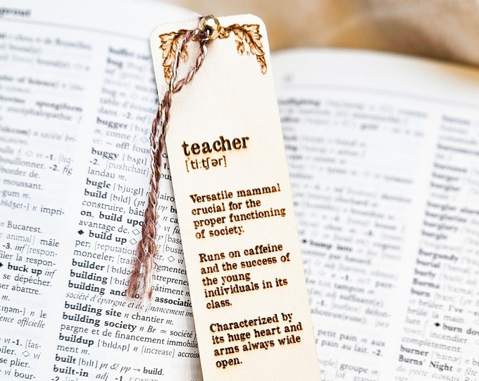 Funny Wooden Teacher Bookmark with humorous definition | Affordable and Unique Christmas Teacher Gift Idea | Teacher Appreciation Present