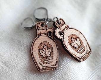 Wooden Maple Syrup Earrings | Canadian Souvenirs | Maple Jewelry | Gifts for Travelers | Sugar Shack Earrings | Quebec Maple Gifts