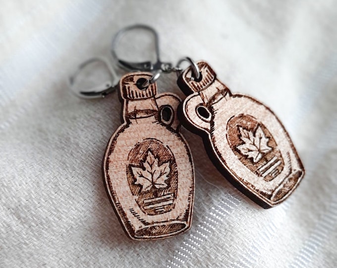 Wooden Maple Syrup Earrings, Maple gifts for travelers, Maple jewelry, Canada souvenirs, Canadian earrings, Sugar shack Gifts from Canada
